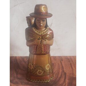 Large Vintage Wooden Mother and Child Figurine 11" Hand-carved & Painted Sculptu